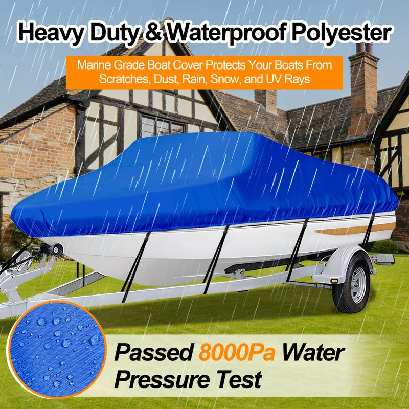 iCOVER Trailerable Boat Cover- 14'-16' Heavy Duty Waterproof Tarp Covers, Fits V-Hull, Fish&Ski, Pro-Style, Fishing, Runabout, Bass Boats, up to 14ft-16ft Long and 68" Wide - Image 4